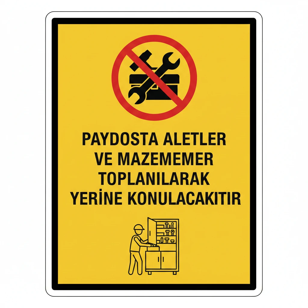 Paydosta Aletler ve Malzemeler Toplanılarak Yerine Konulacaktır - Güvenlik Tabelası