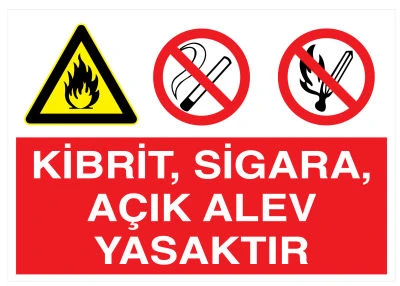 Kibrit Sigara Açık Alev Yasaktır Uyarı Levhası - Güvenlik Tabelası
