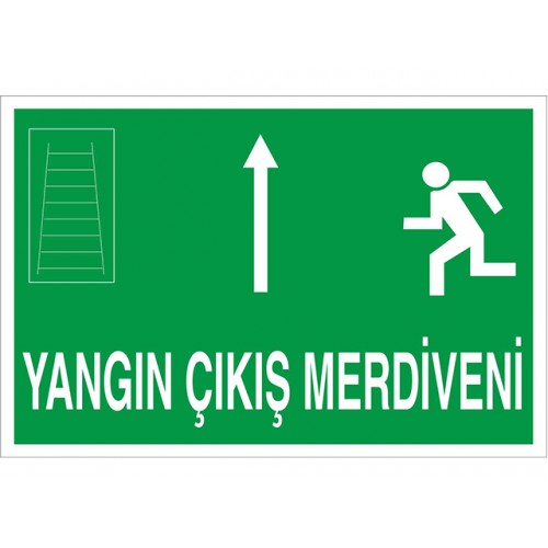 Yangın Çıkış Merdiveni Uyarı Levhası Yukarı - Güvenlik Tabelası