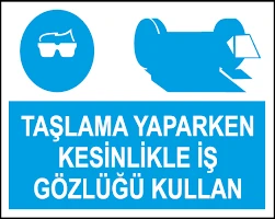 Taşlama Yaparken İş Gözlüğü Kullan Uyarı Levhası