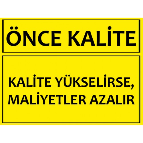 Kalite Yükselirse Maliyetler Azalır Uyarı Levhası - Güvenlik Tabelası